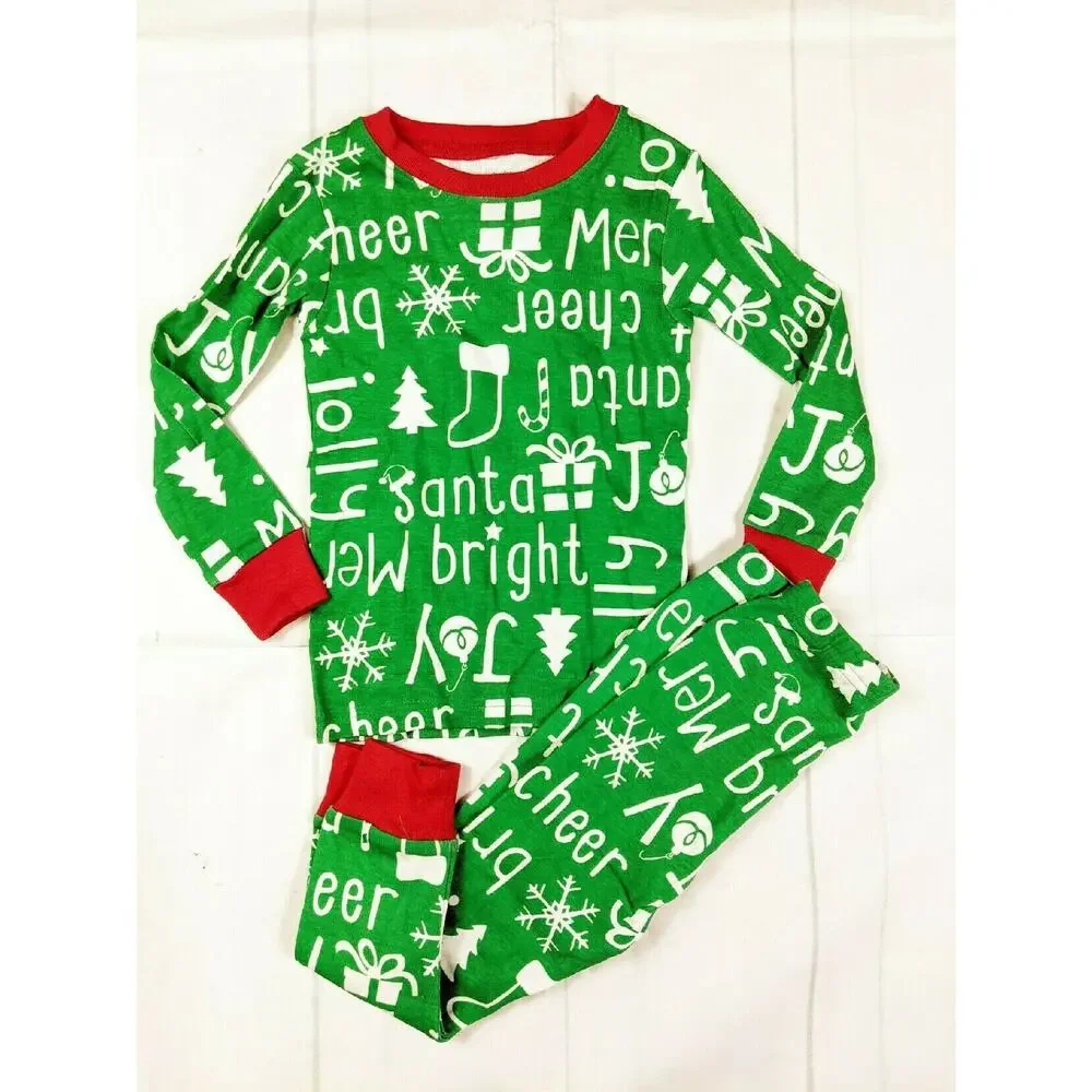 Carter's Green White & Red Holiday Words Pajamas Size 24 Months